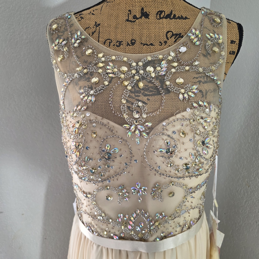 Dancing Queen Cream and Silver Embellished Prom Dress - Picture 2 of 6